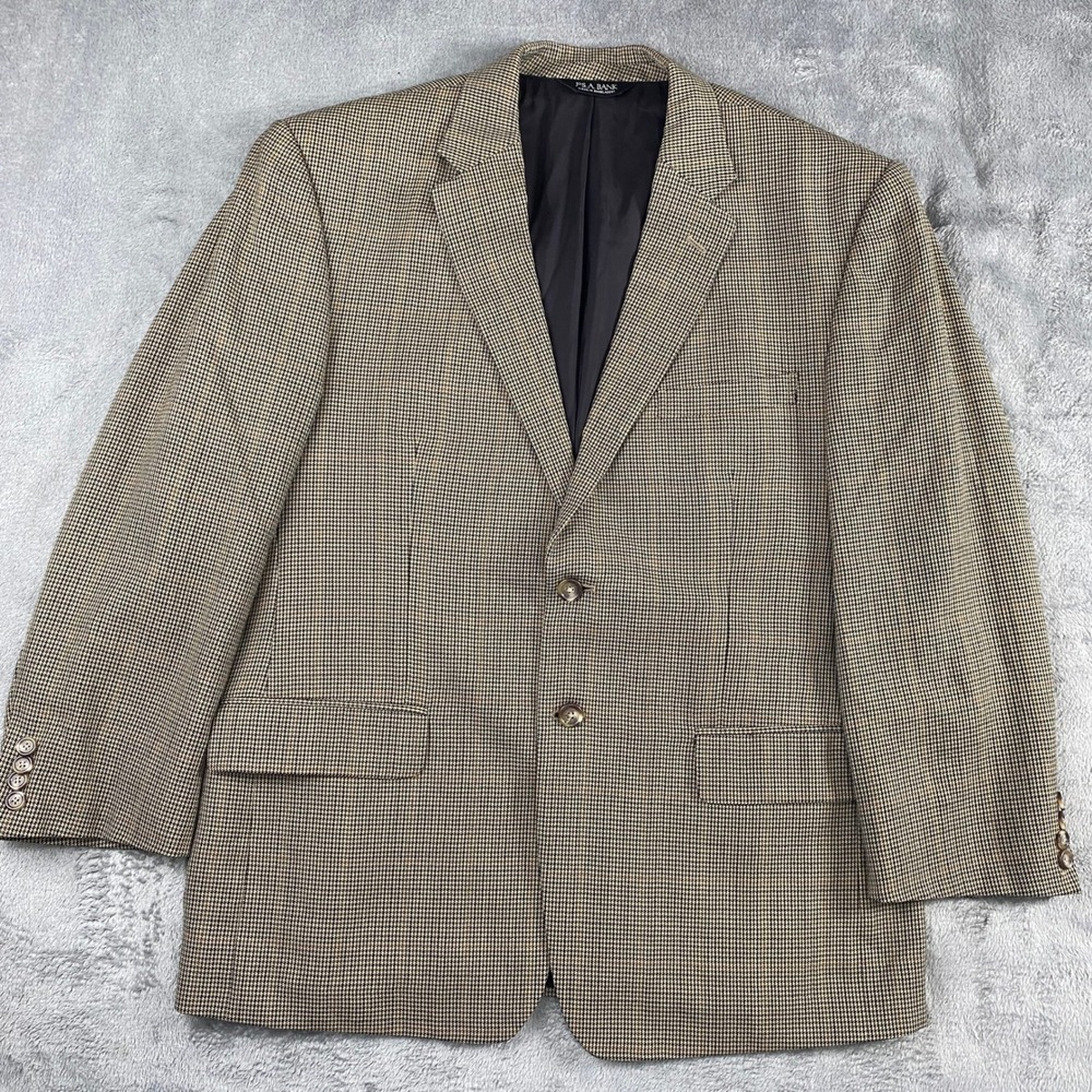 Jos A Bank Blazer Mens 44S Brown Travelers‎ Collection Wool Houndstooth Coat